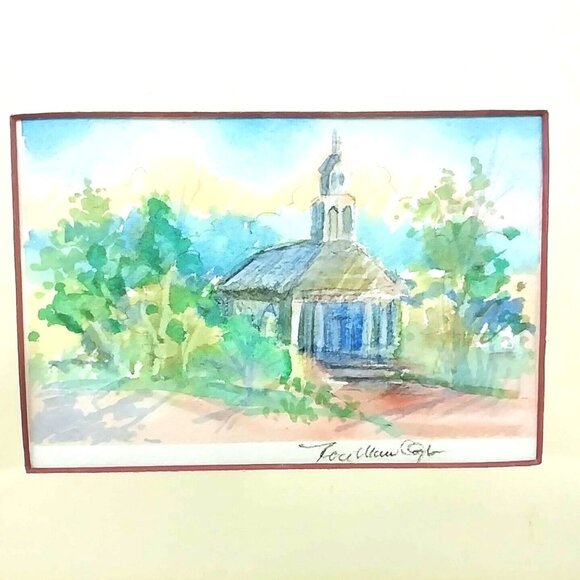 Rose Ogle Country Church Watercolor Painting Signed Original Artwork Matted - Picture 1 of 7